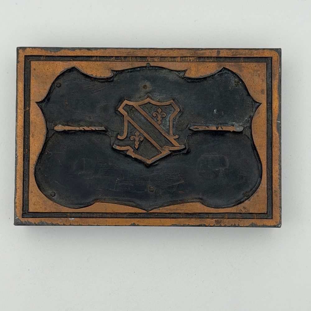 Unbranded Printing‎ Block Copper Good Heraldic Crest Fleur-de-lis Wood